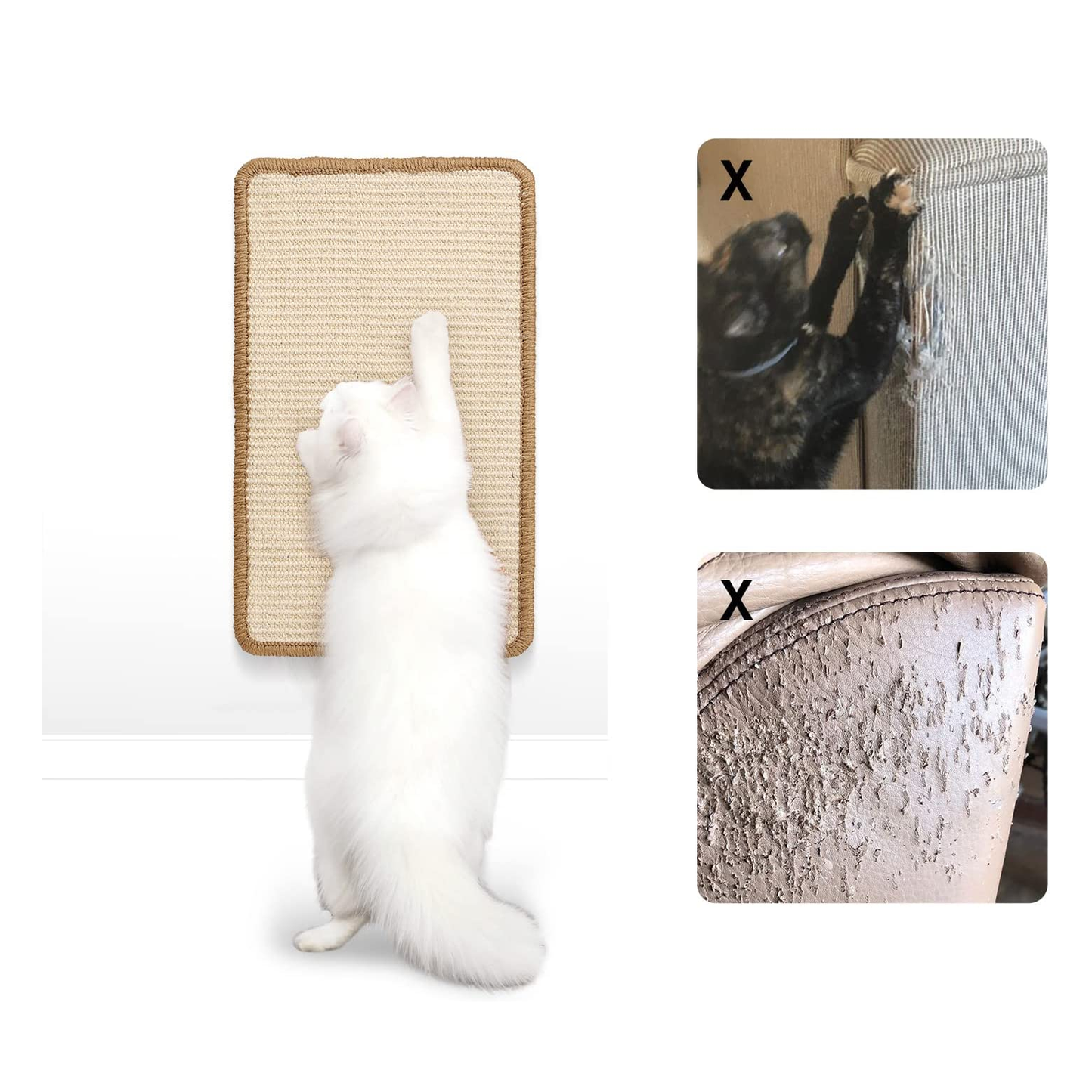 Natural Sisal Cat Scratching Mat - 19.6" x 11.8" Horizontal Floor Scratch Pad for Carpet & Furniture Protection - Beige