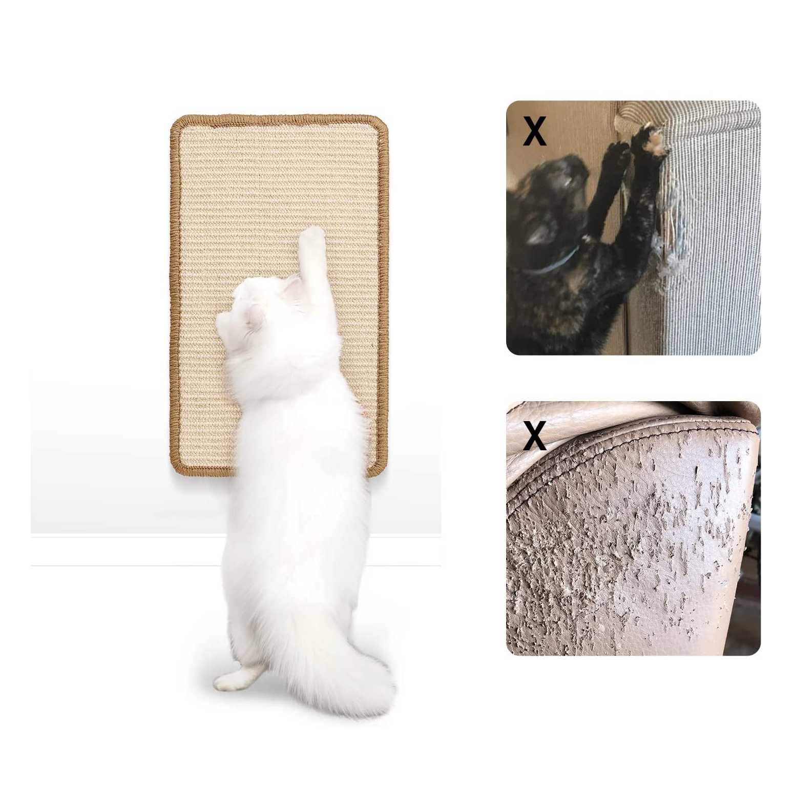 Natural Sisal Cat Scratching Mat - 19.6" x 11.8" Horizontal Floor Scratch Pad for Carpet & Furniture Protection - Beige