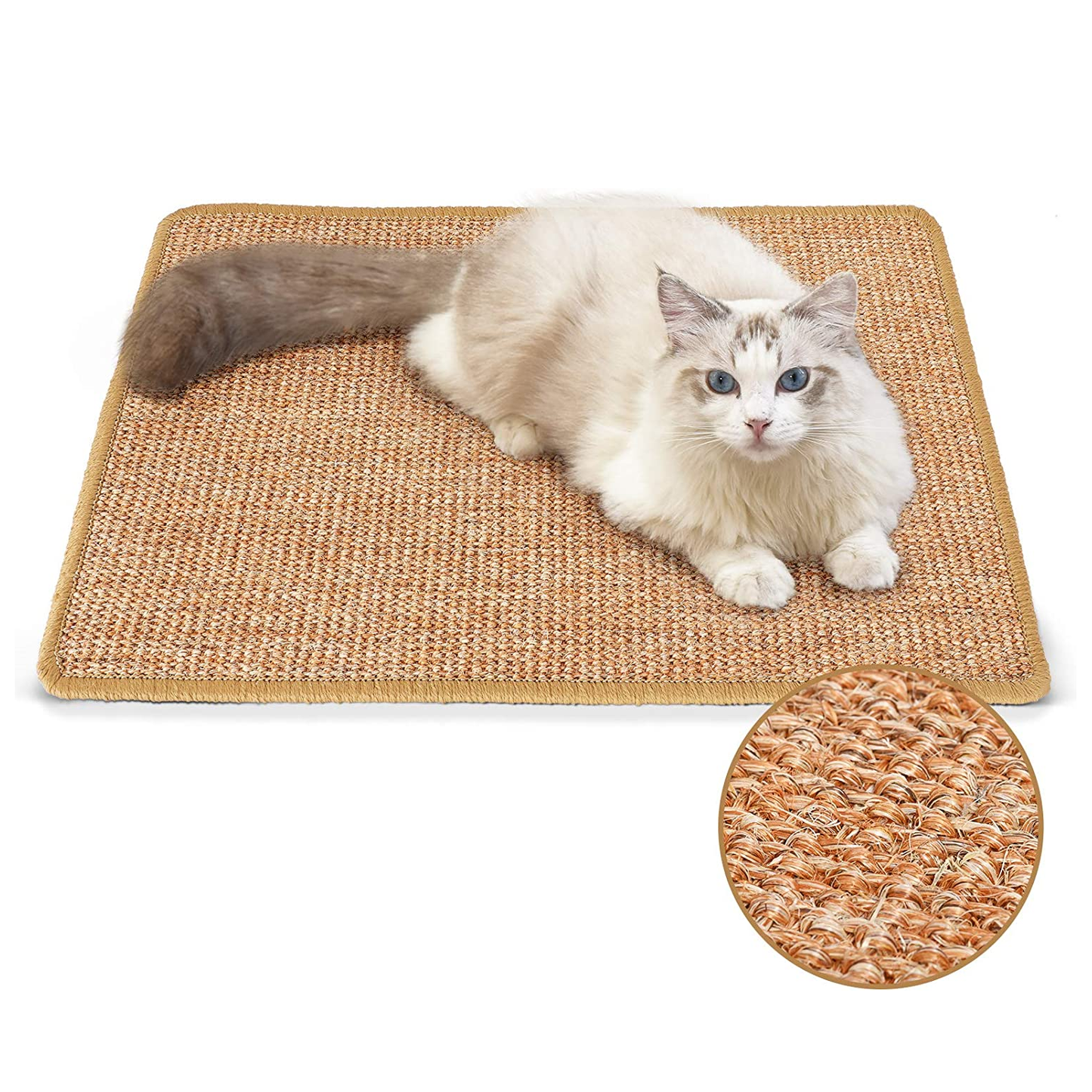 Natural Sisal Cat Scratching Mat - 19.6" x 11.8" Horizontal Floor Scratch Pad for Carpet & Furniture Protection - Beige