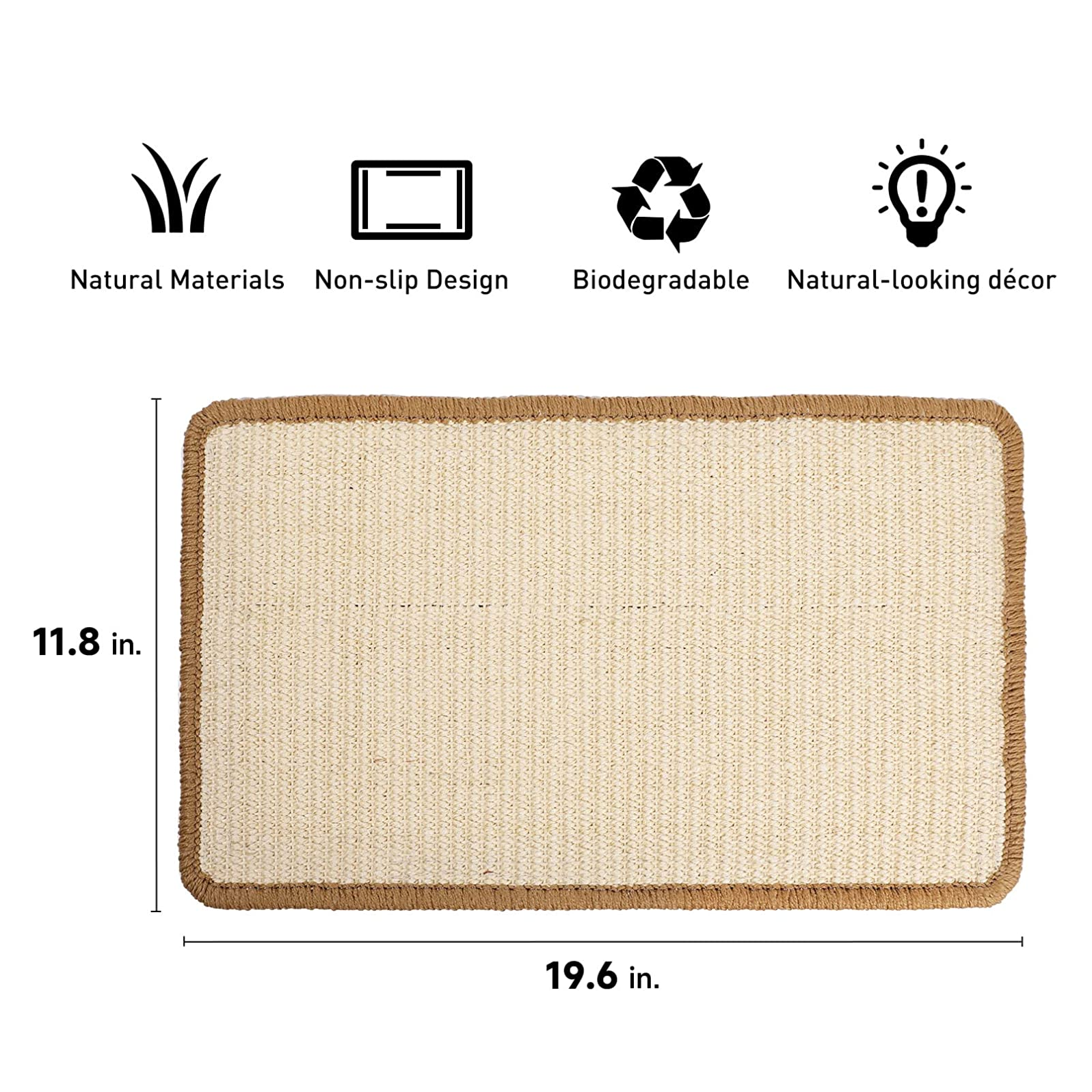 Natural Sisal Cat Scratching Mat - 19.6" x 11.8" Horizontal Floor Scratch Pad for Carpet & Furniture Protection - Beige