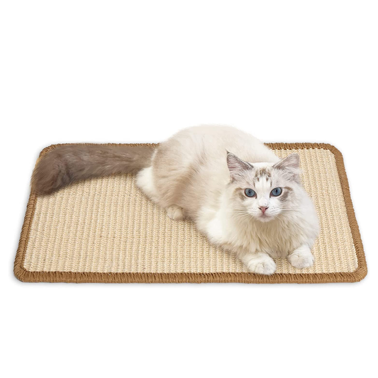 Natural Sisal Cat Scratching Mat - 19.6" x 11.8" Horizontal Floor Scratch Pad for Carpet & Furniture Protection - Beige
