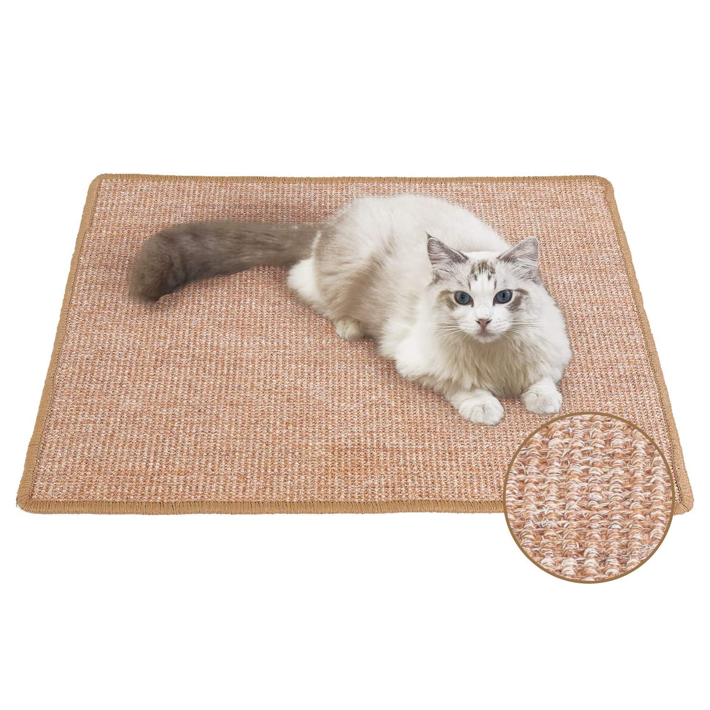 Natural Sisal Cat Scratching Mat - 19.6" x 11.8" Horizontal Floor Scratch Pad for Carpet & Furniture Protection - Beige
