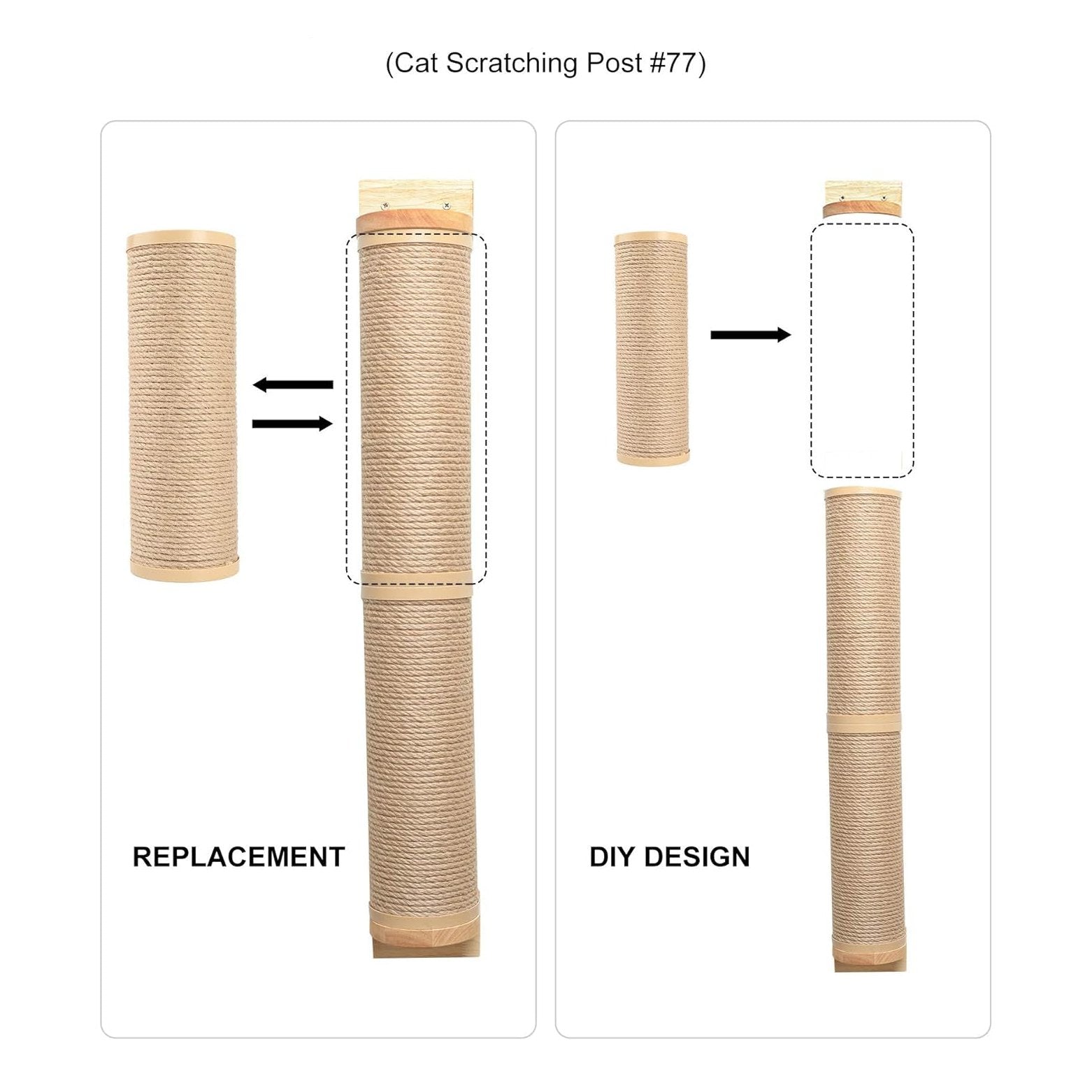 Replacement Cat Scratching Post (14.6" x 4.5") - Compatible with 36" Tall Posts, Natural & Safe