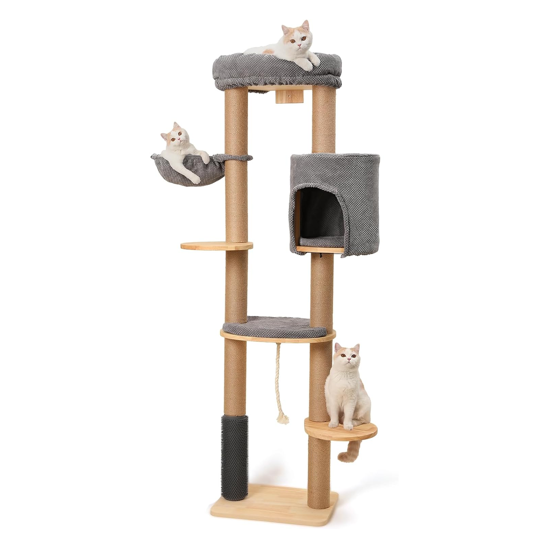 Wall-Mounted Cat Tree Tower with Scratch-Resistant Fabric and Sisal Rope (74-Inch). Multi-Level Cat Condo and Activity Center for Indoor Cats
