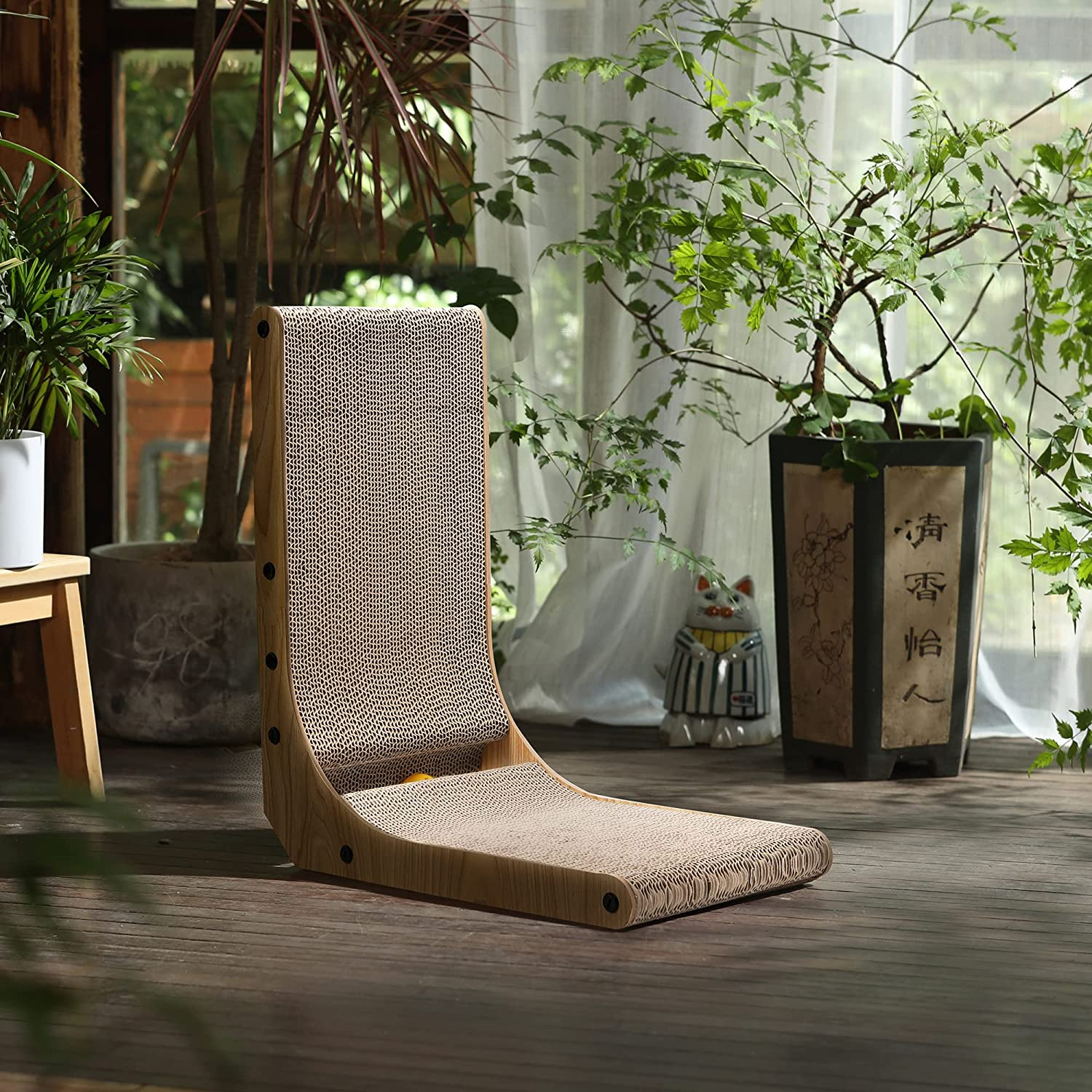 L-Shaped Wall-Mounted Cat Scratcher Pad with Ball Toy - 18.7 Inch, Medium Size