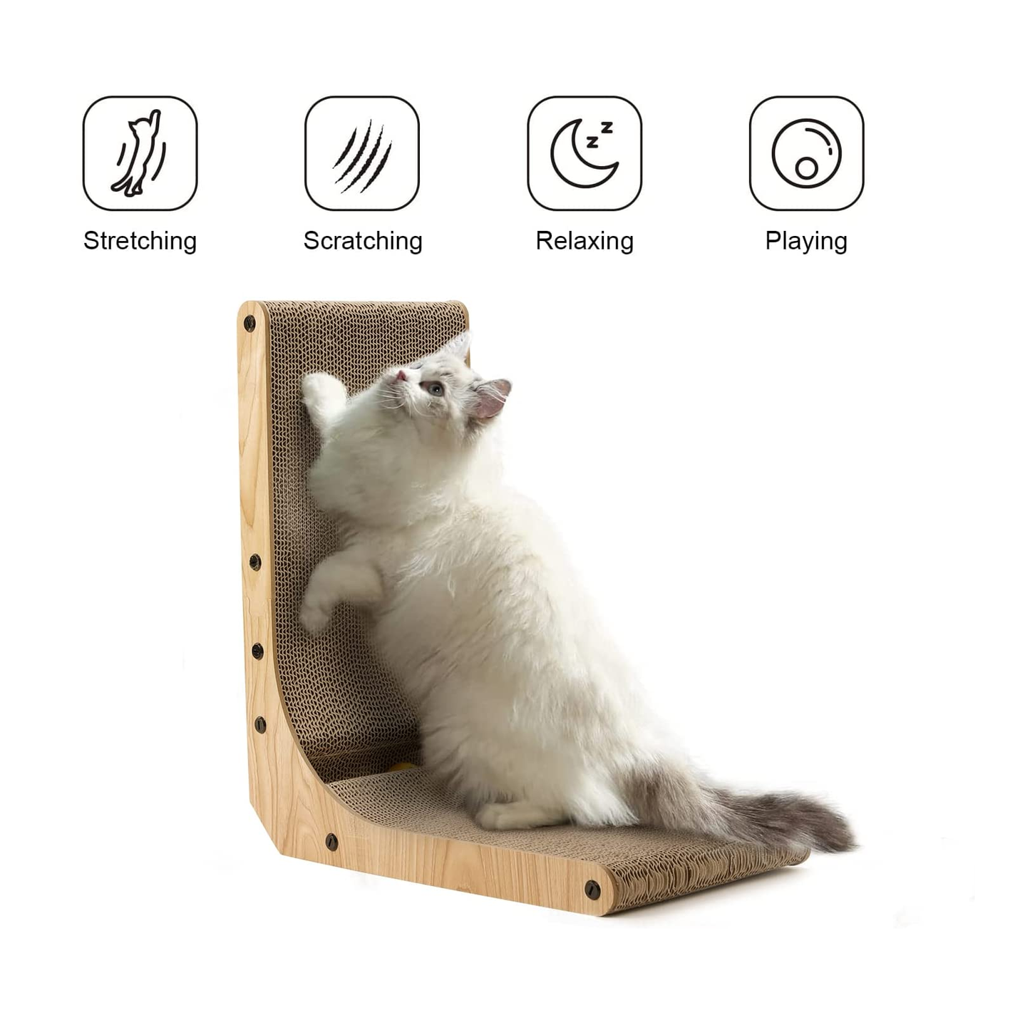 L-Shaped Wall-Mounted Cat Scratcher Pad with Ball Toy - 18.7 Inch, Medium Size