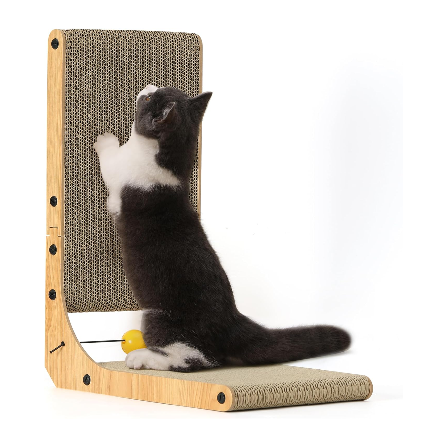 L-Shaped Wall-Mounted Cat Scratcher Pad with Ball Toy - 18.7 Inch, Medium Size