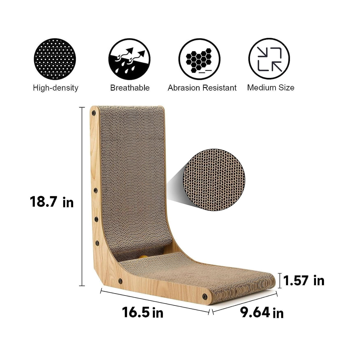 L-Shaped Wall-Mounted Cat Scratcher Pad with Ball Toy - 18.7 Inch, Medium Size