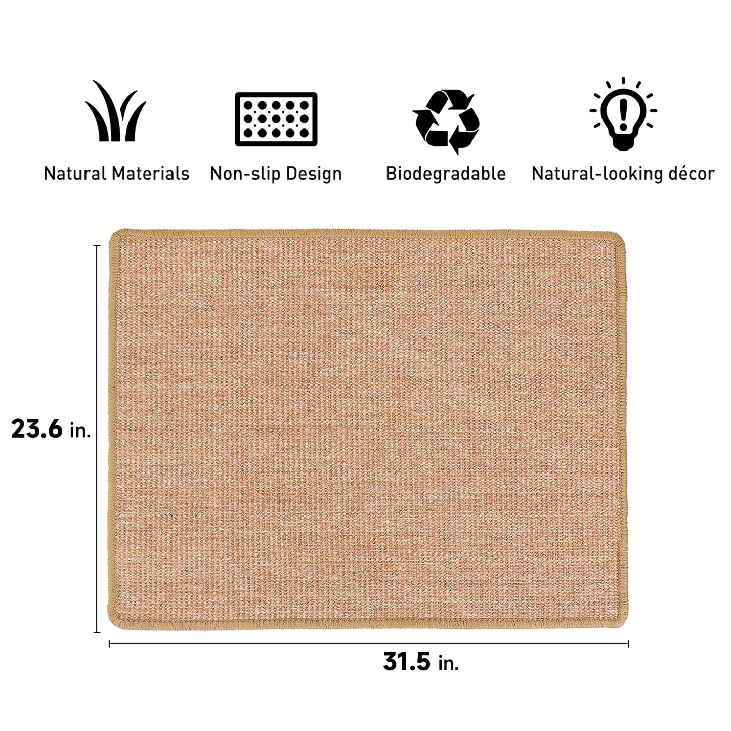 Large Natural Sisal Cat Scratcher Mat - 23.6" x 31.5" - Protect Furniture & Carpets