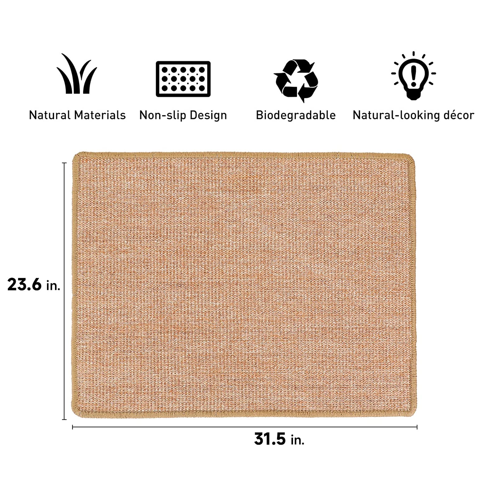 Large Natural Sisal Cat Scratcher Mat - 23.6" x 31.5" - Protect Furniture & Carpets