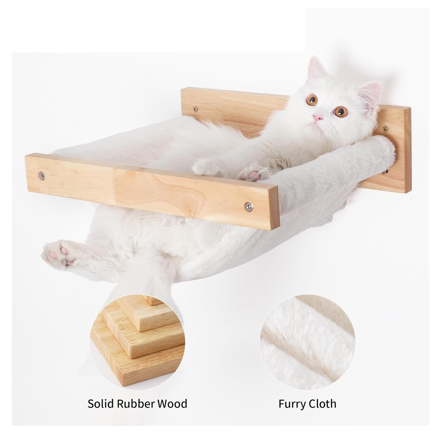 Wall Mounted Cat Hammock & Climbing Shelves with Soft White Flannel Bed (Holds 30lbs)