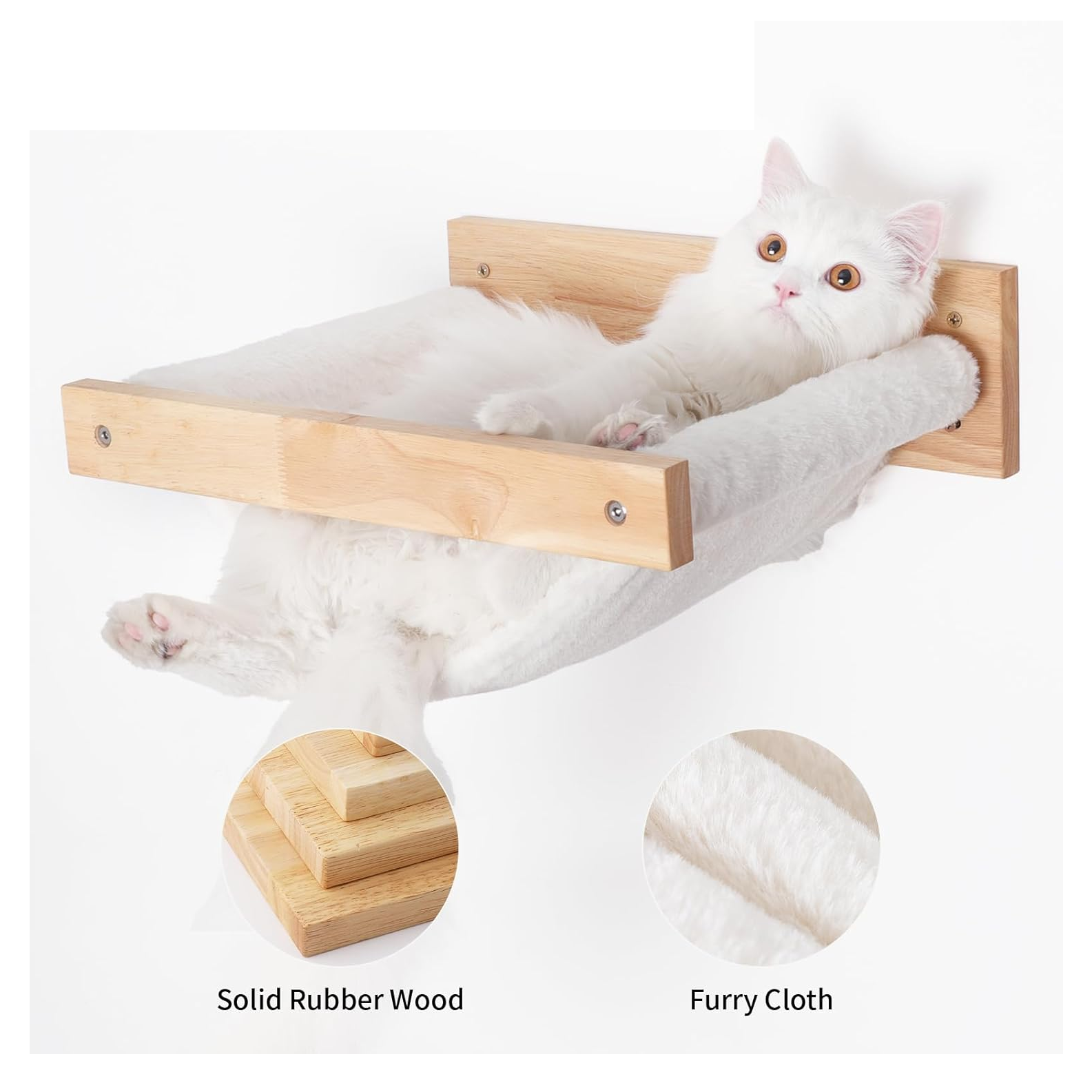 Wall Mounted Cat Hammock & Climbing Shelves with Soft White Flannel Bed (Holds 30lbs)