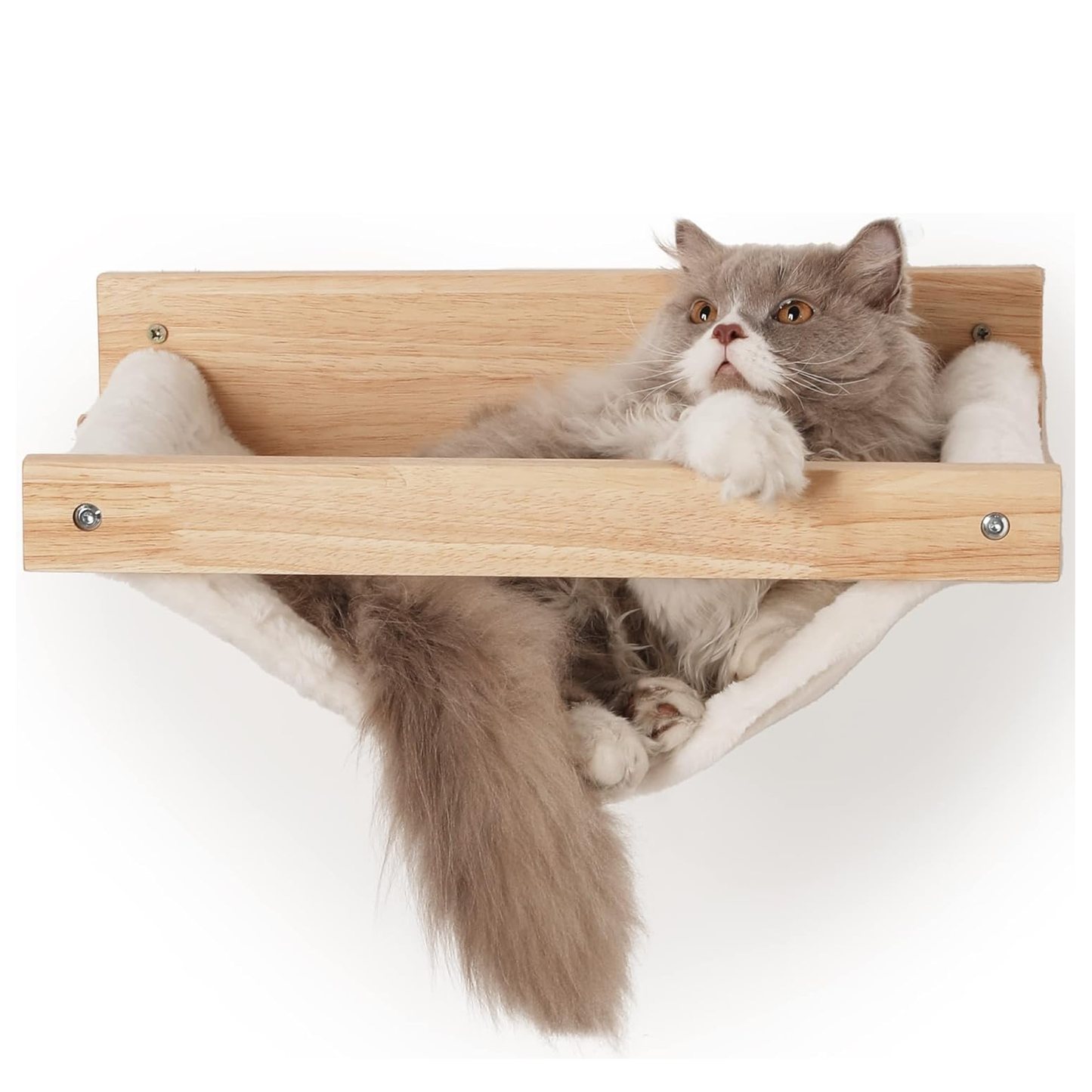 Wall Mounted Cat Hammock & Climbing Shelves with Soft White Flannel Bed (Holds 30lbs)