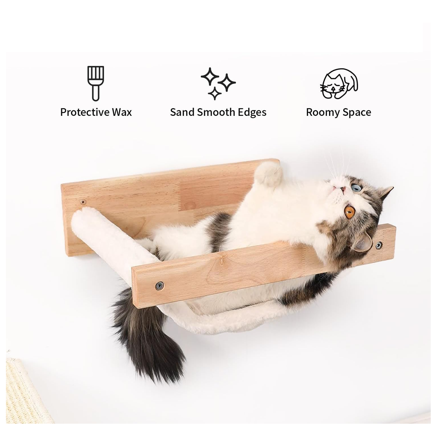 Wall Mounted Cat Hammock & Climbing Shelves with Soft White Flannel Bed (Holds 30lbs)
