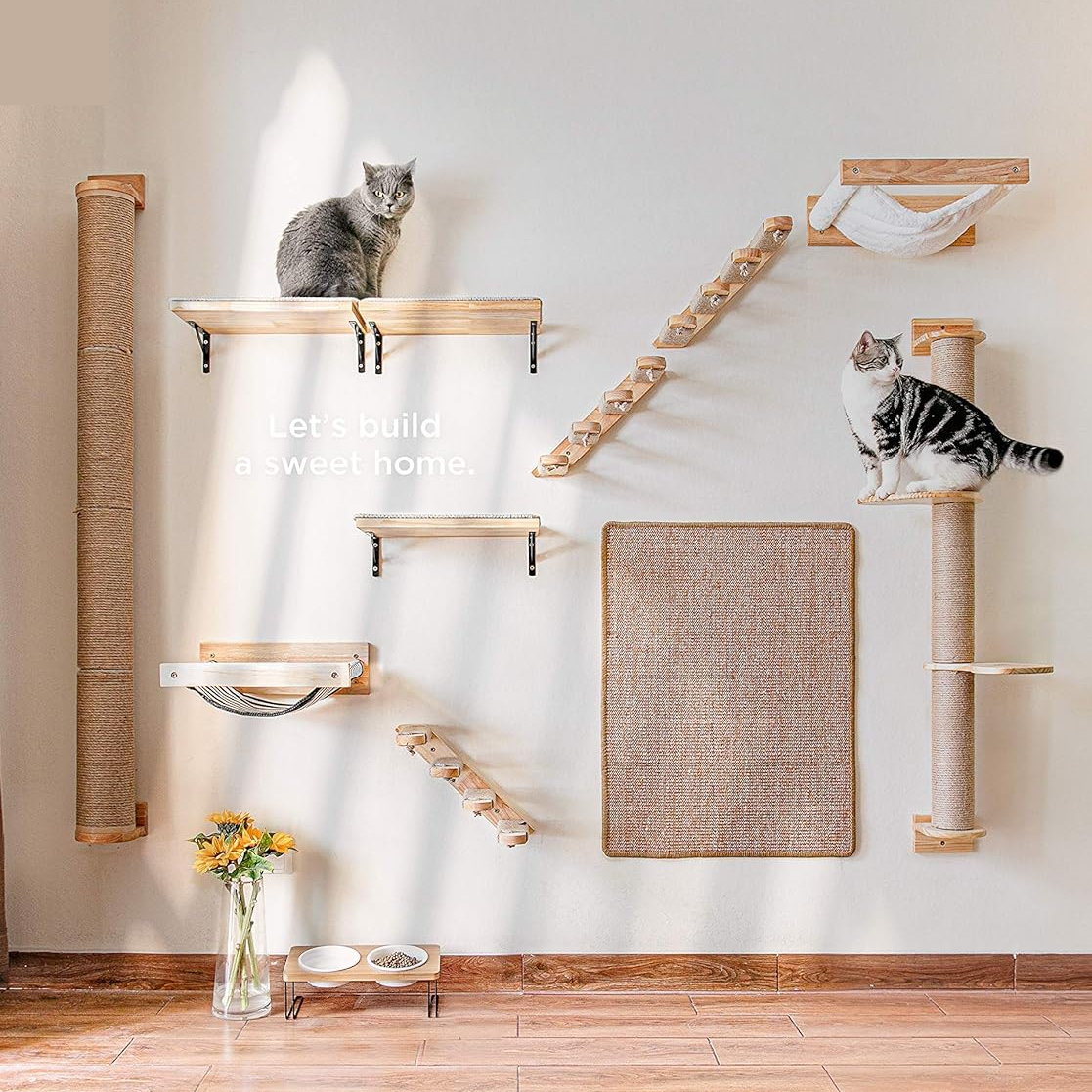 Wall Mounted Cat Hammock & Climbing Shelves with Soft White Flannel Bed (Holds 30lbs)
