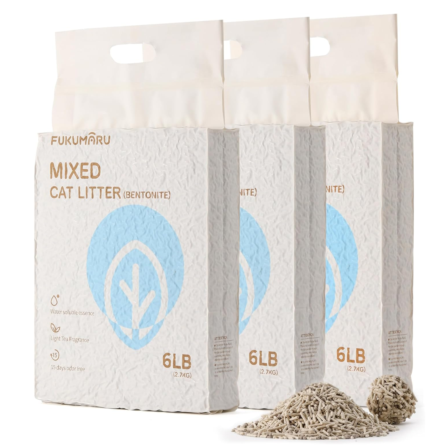 Mixed Tofu Cat Litter - White Tea Scented Tofu & Bentonite Cat Litter, Ultra-Absorbent, Low Dust, Flushable, 18 lbs (3 Packs)