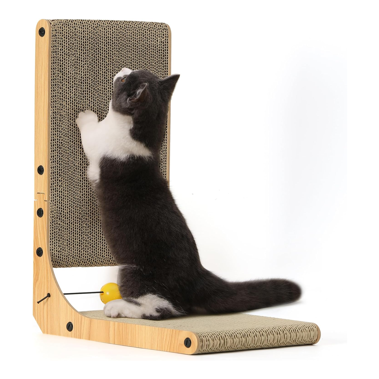 L-Shaped Cat Scratcher Lounge with Ball Toy, 18.9-Inch, Multi-Position, Wall-Mountable, Eco-Friendly Cardboard