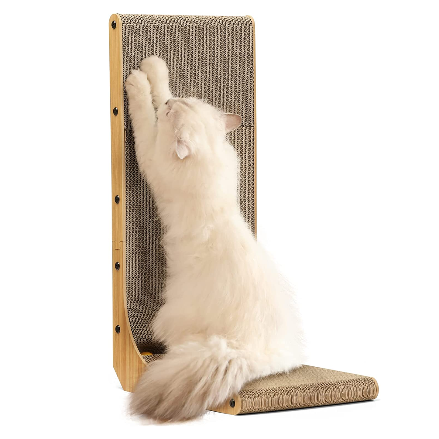 L-Shaped Cat Scratcher Lounge with Ball Toy, 18.9-Inch, Multi-Position, Wall-Mountable, Eco-Friendly Cardboard