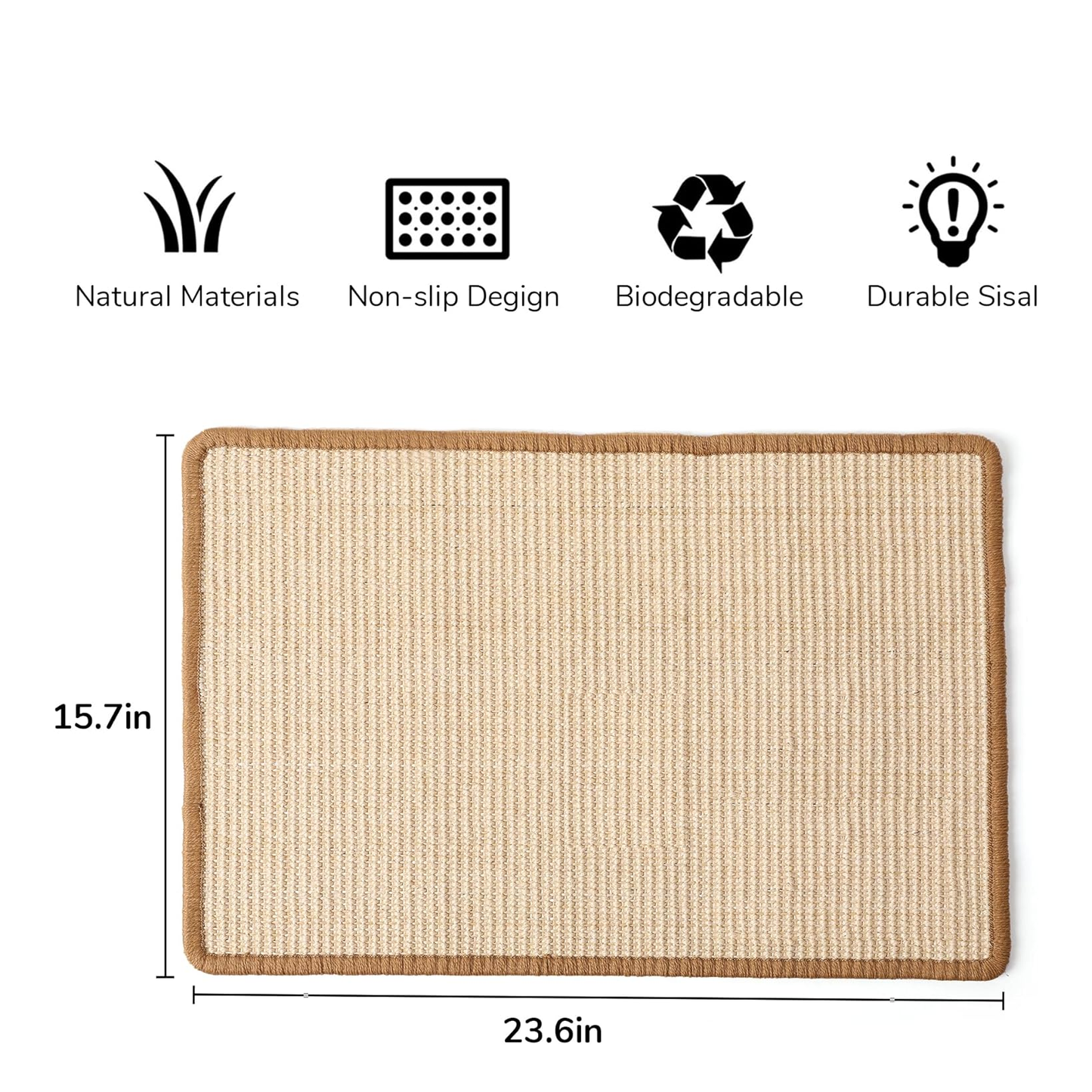 Natural Sisal Cat Scratching Mat - 23.6" x 15.7" - Furniture Protector & Multi-Use Floor/Wall Mat