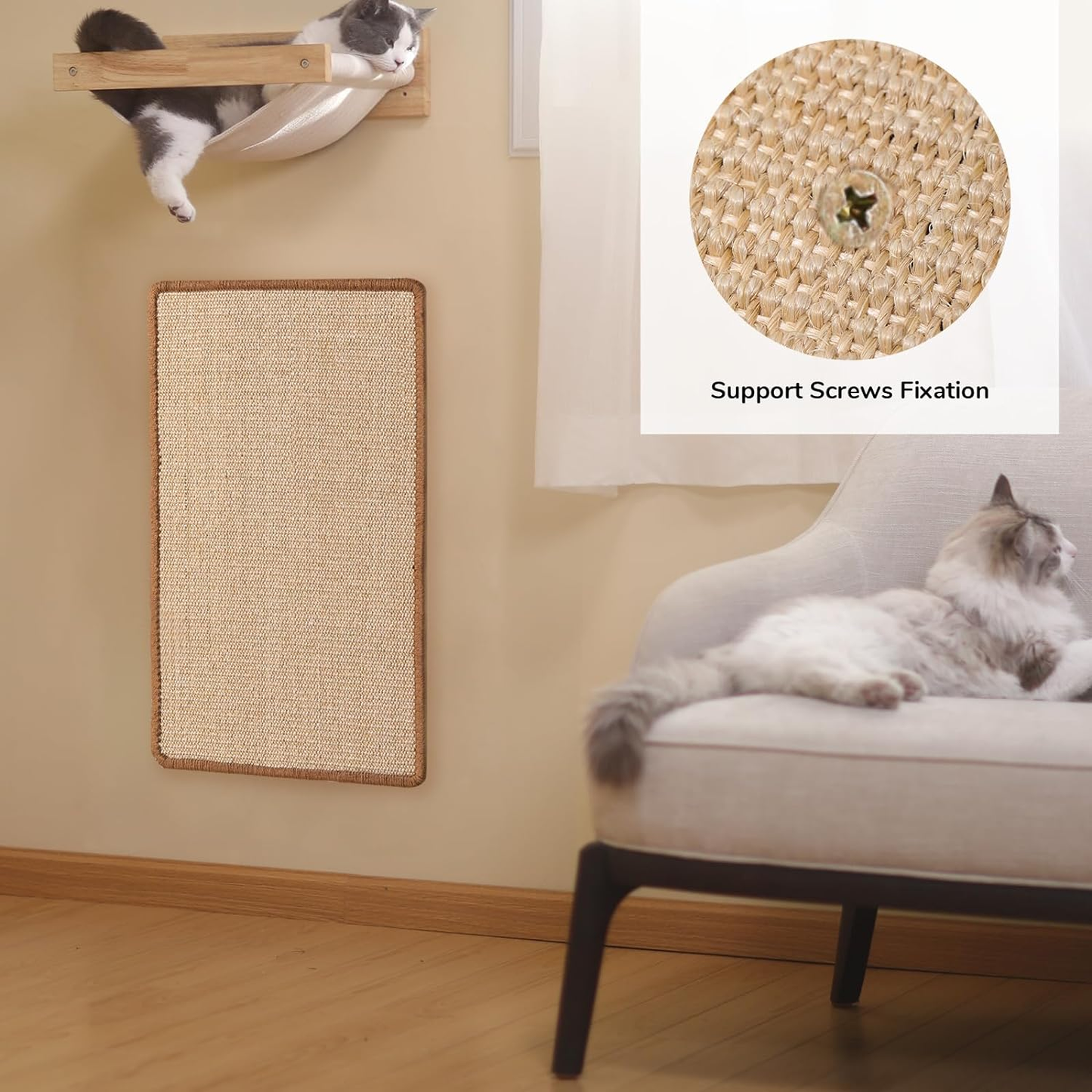 Natural Sisal Cat Scratching Mat - 23.6" x 15.7" - Furniture Protector & Multi-Use Floor/Wall Mat