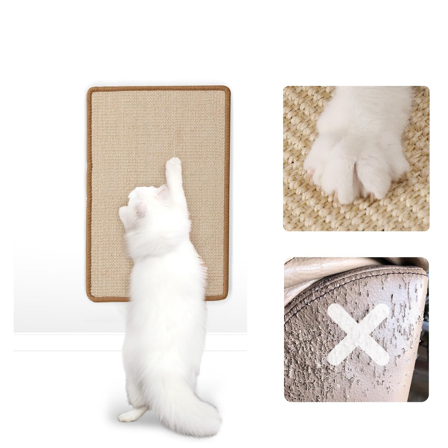 Natural Sisal Cat Scratching Mat - 23.6" x 15.7" - Furniture Protector & Multi-Use Floor/Wall Mat