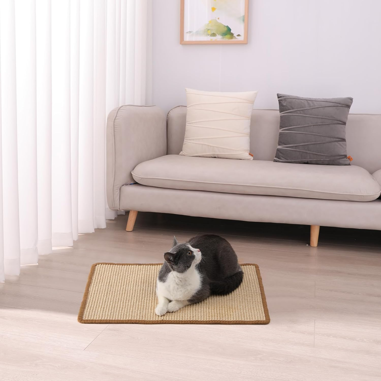 Natural Sisal Cat Scratching Mat - 23.6" x 15.7" - Furniture Protector & Multi-Use Floor/Wall Mat