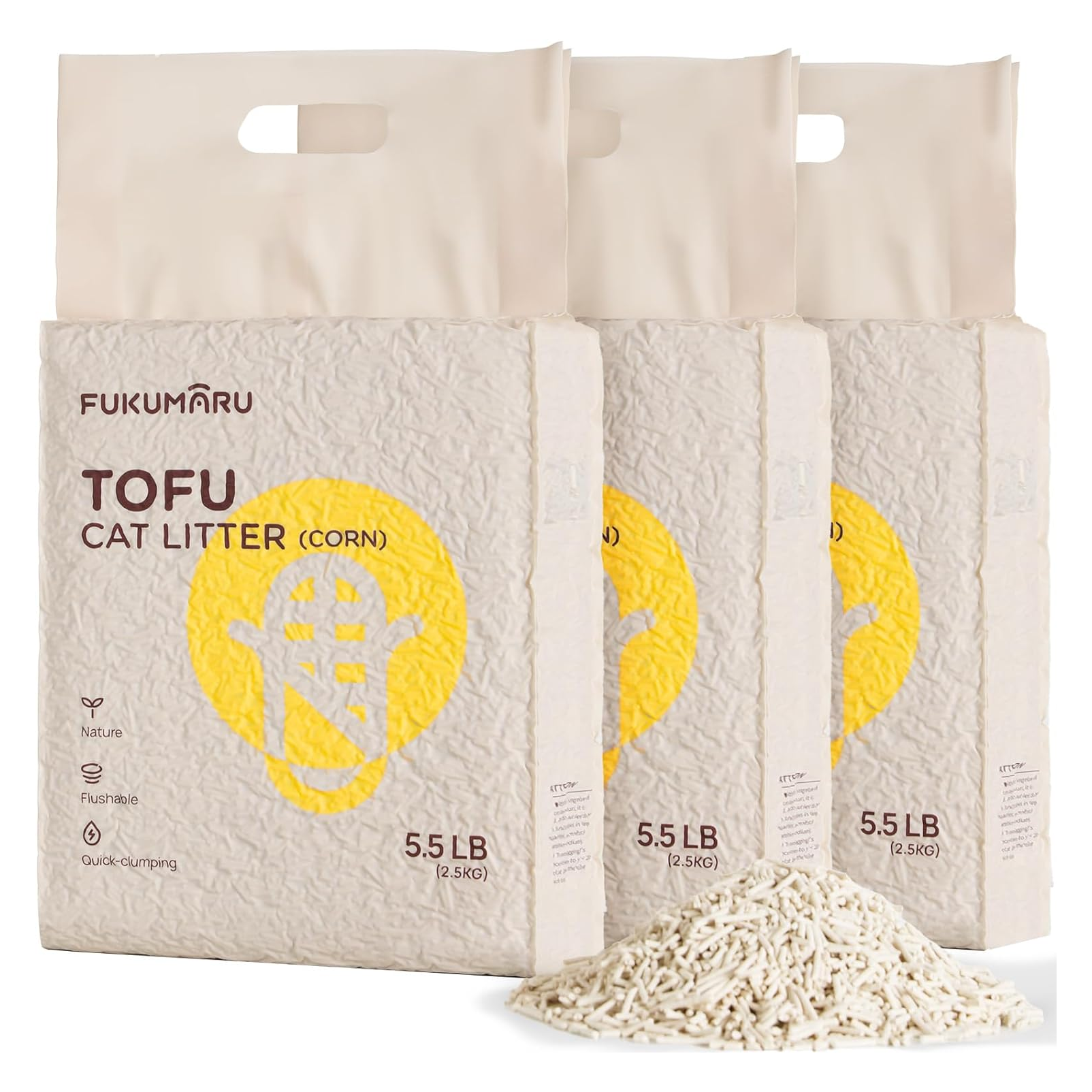 Natural Unscented Tofu Cat Litter Pellets (16.5 lbs / 3 Packs) - Flushable, Low-Tracking, & Quick-Clumping