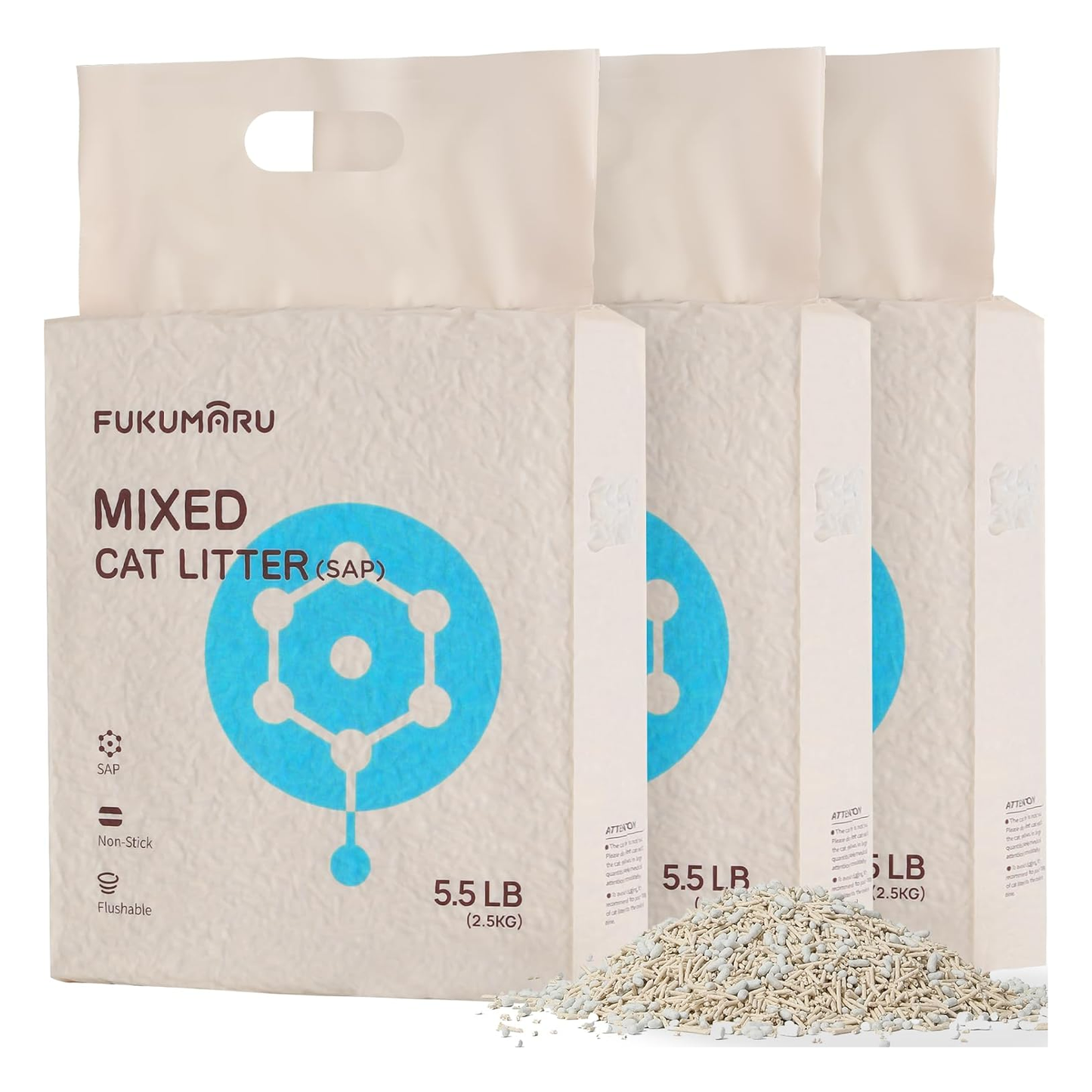 Natural Unscented Tofu Cat Litter Pellets (16.5 lbs / 3 Packs) - Flushable, Low-Tracking, & Quick-Clumping