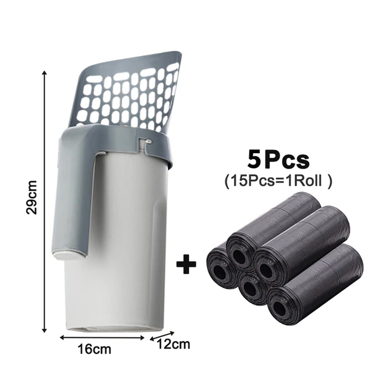 Large Self-Cleaning Cat Litter Scoop with Waste Bin & Refill Bags - Durable & Efficient