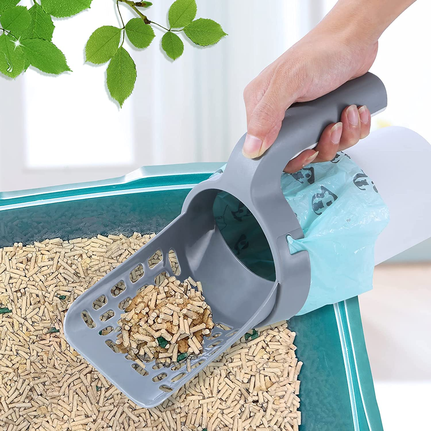Large Self-Cleaning Cat Litter Scoop with Waste Bin & Refill Bags - Durable & Efficient