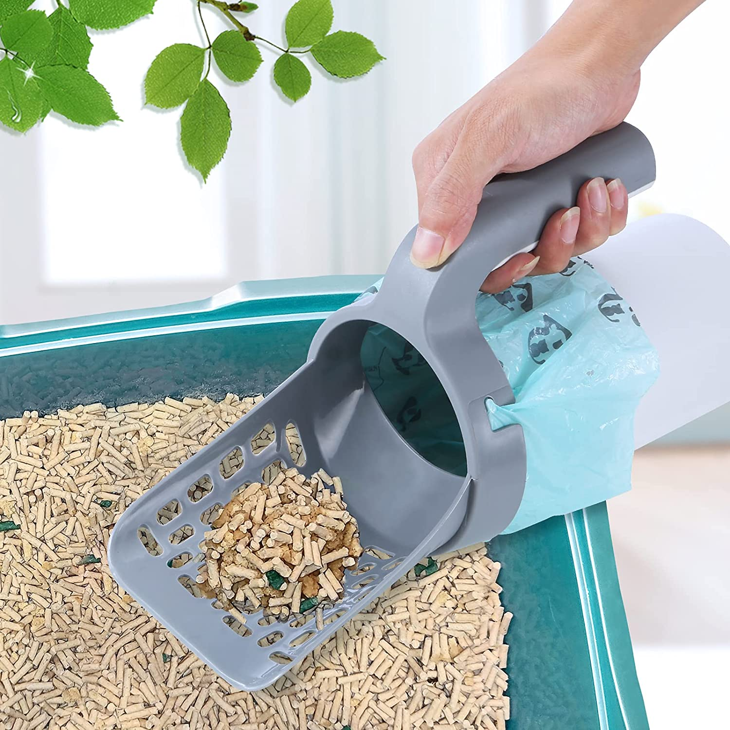 Large Self-Cleaning Cat Litter Scoop with Waste Bin & Refill Bags - Durable & Efficient