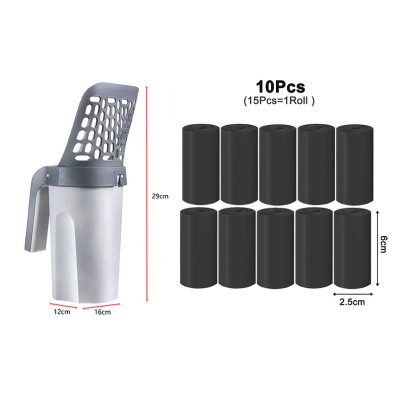 Large Self-Cleaning Cat Litter Scoop with Waste Bin & Refill Bags - Durable & Efficient