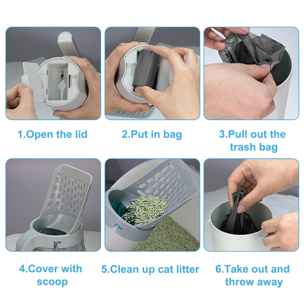 Large Self-Cleaning Cat Litter Scoop with Waste Bin & Refill Bags - Durable & Efficient