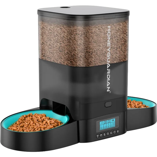 Honeyguaridan 3.5L Automatic Cat Feeder with Dual Bowls and Slow Feeding Feature