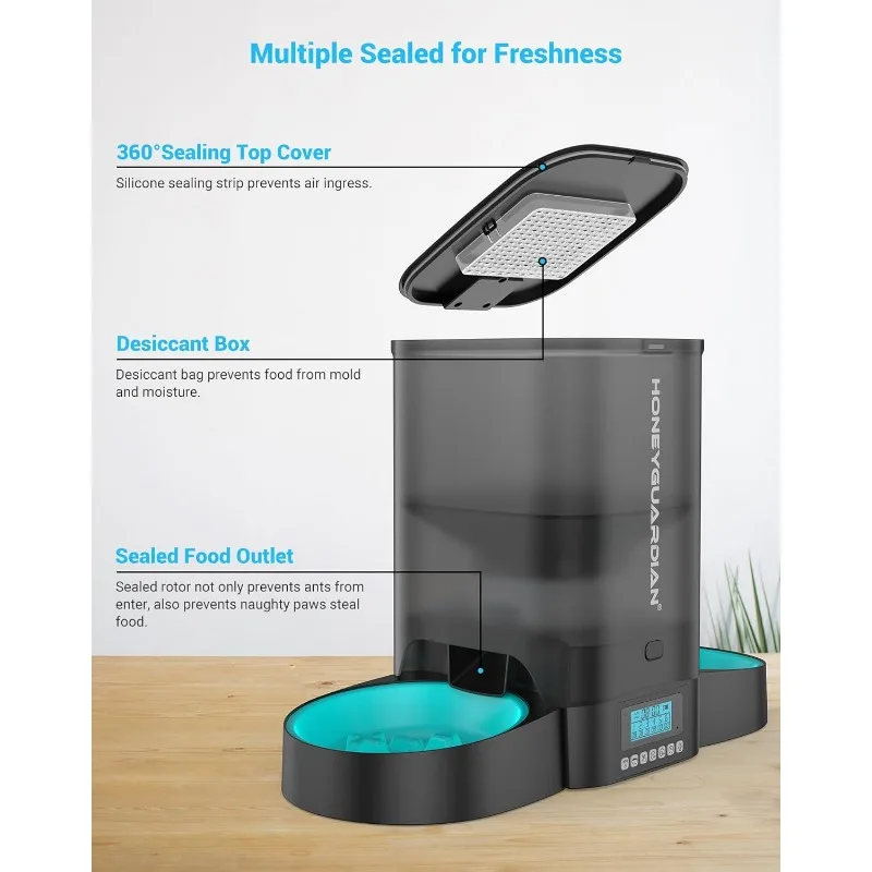 Honeyguaridan 3.5L Automatic Cat Feeder with Dual Bowls and Slow Feeding Feature