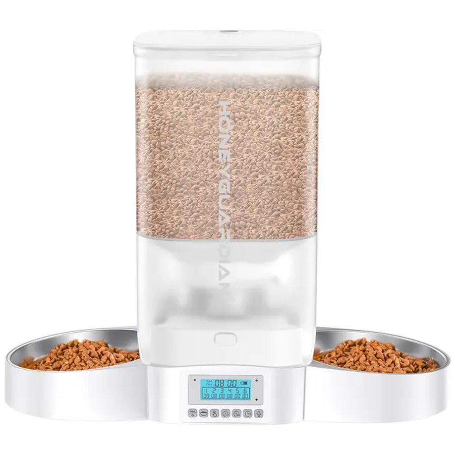 Honeyguaridan 3.5L Automatic Cat Feeder with Dual Bowls and Slow Feeding Feature