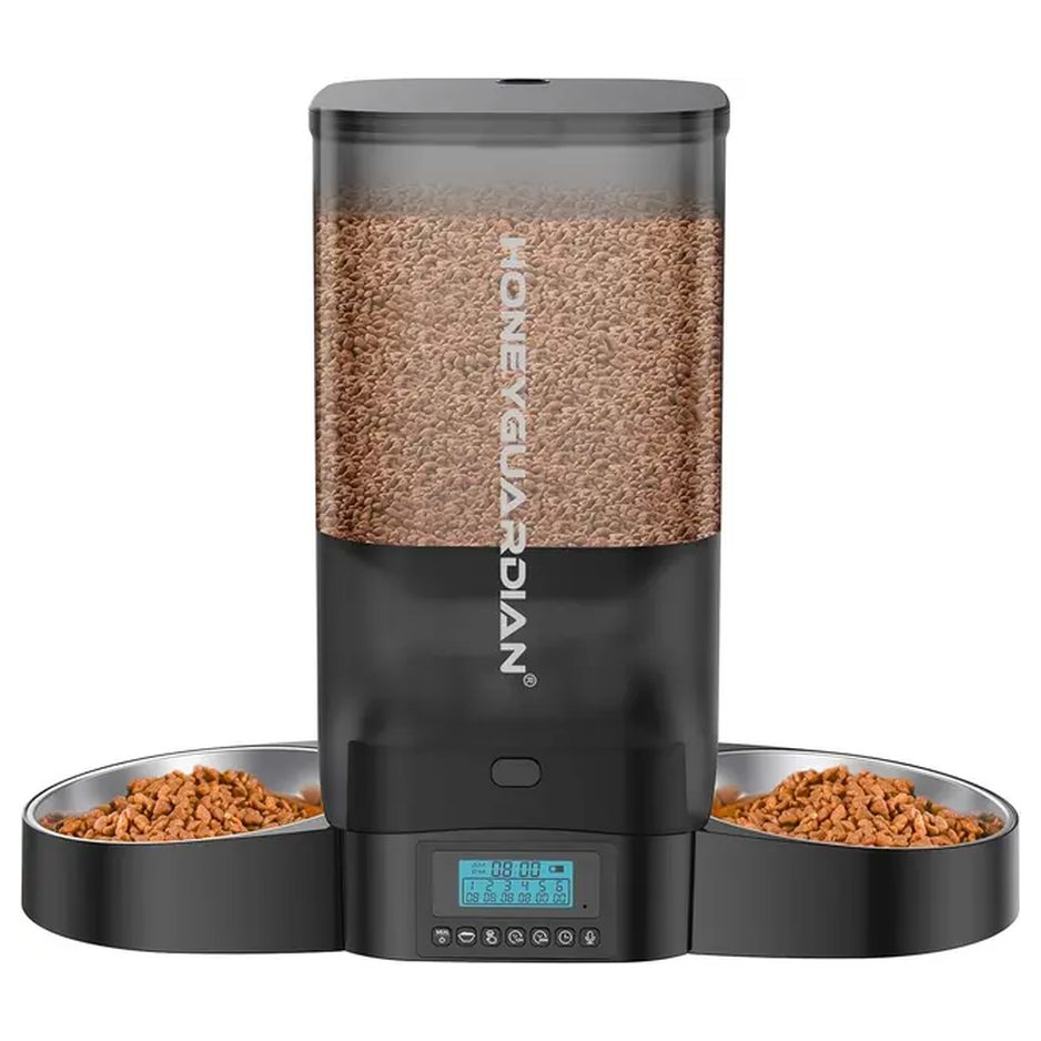 Honeyguaridan 3.5L Automatic Cat Feeder with Dual Bowls and Slow Feeding Feature