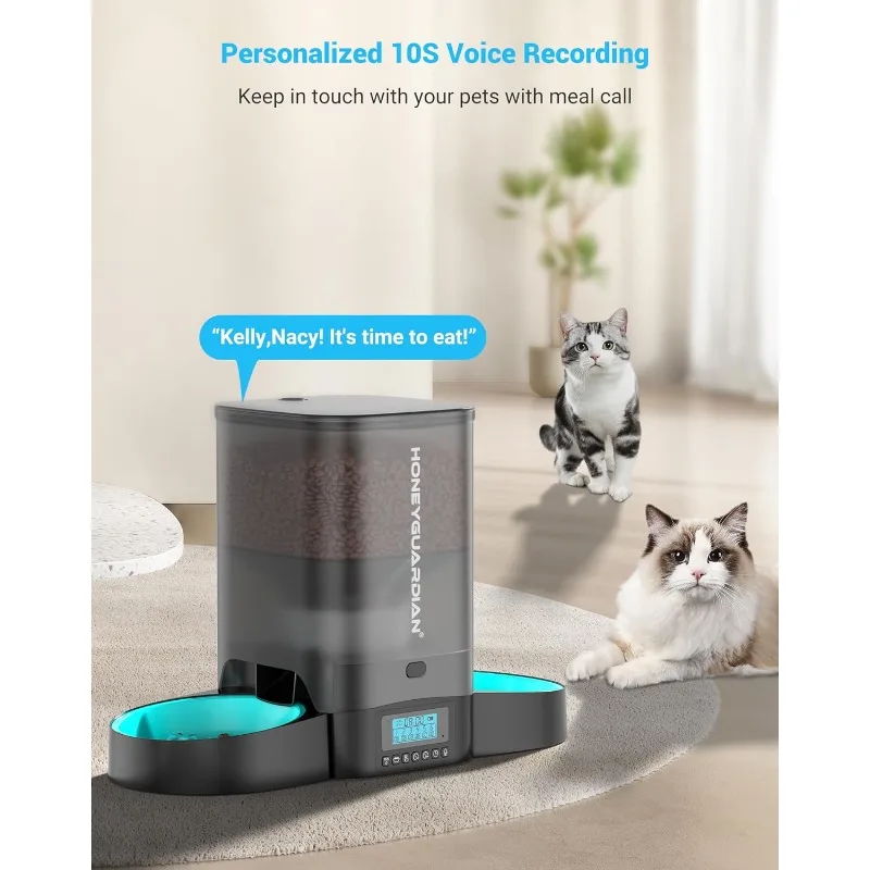 Honeyguaridan 3.5L Automatic Cat Feeder with Dual Bowls and Slow Feeding Feature