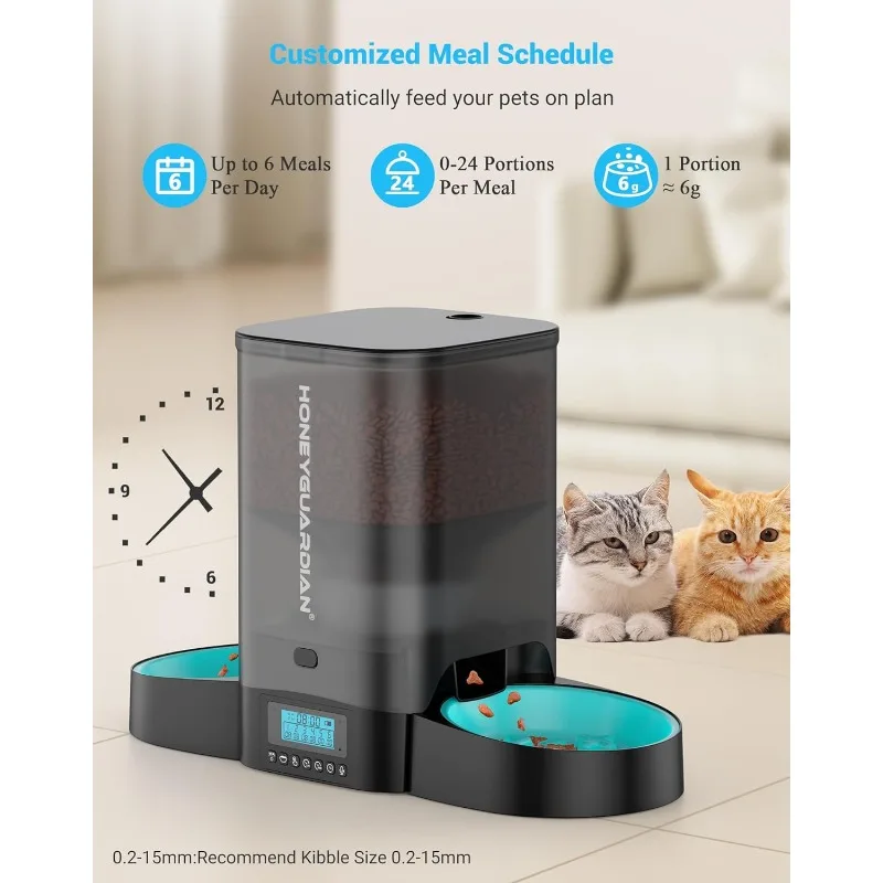 Honeyguaridan 3.5L Automatic Cat Feeder with Dual Bowls and Slow Feeding Feature