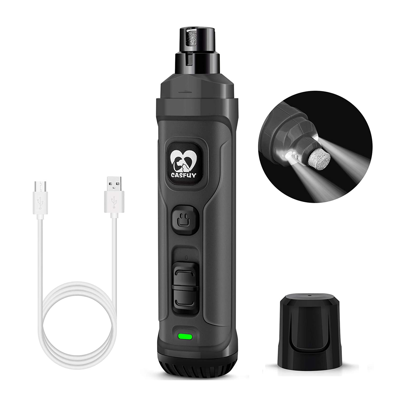 Powerful 2-Speed Pet Nail Grinder with Dual LED Lights, Quiet & Painless Grooming for Small, Medium & Large Dogs and Cats