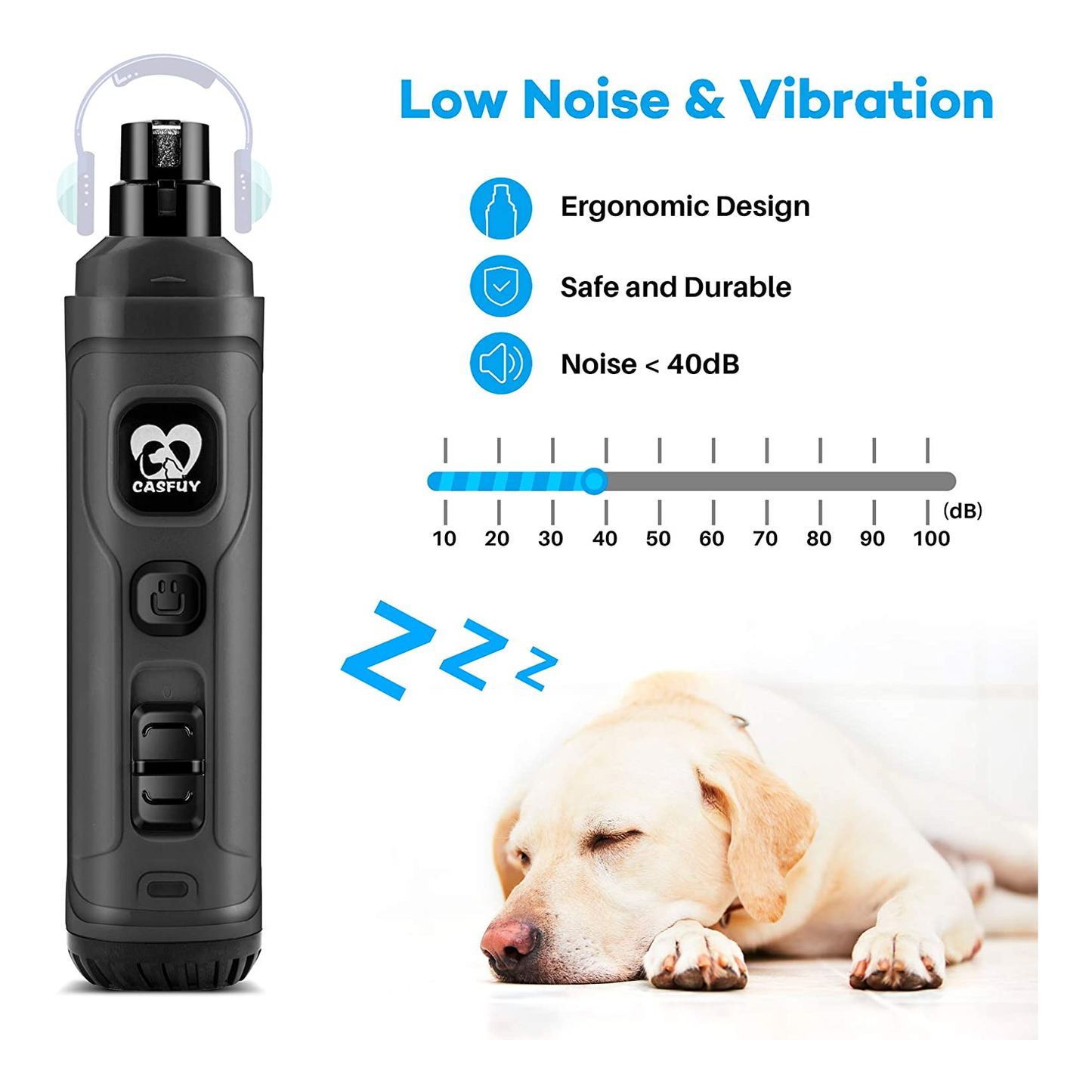 Powerful 2-Speed Pet Nail Grinder with Dual LED Lights, Quiet & Painless Grooming for Small, Medium & Large Dogs and Cats