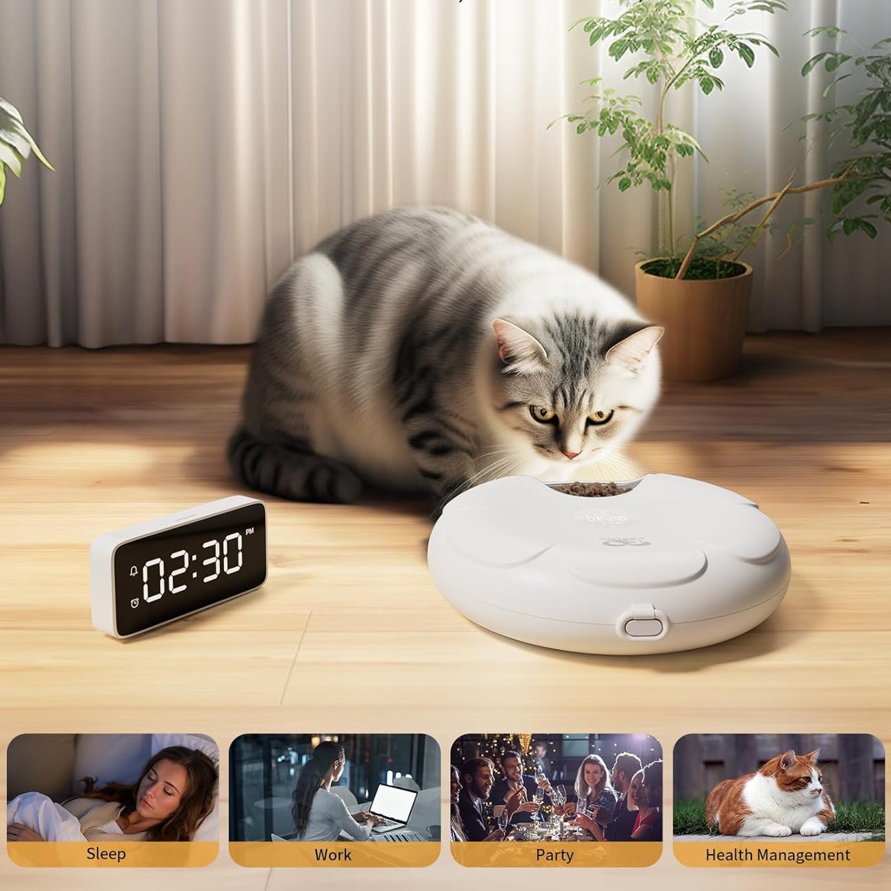 Cordless 6-Meal Automatic Pet Feeder with Ice Packs for Wet and Dry Food, Programmable Timer & Low Battery Indicator