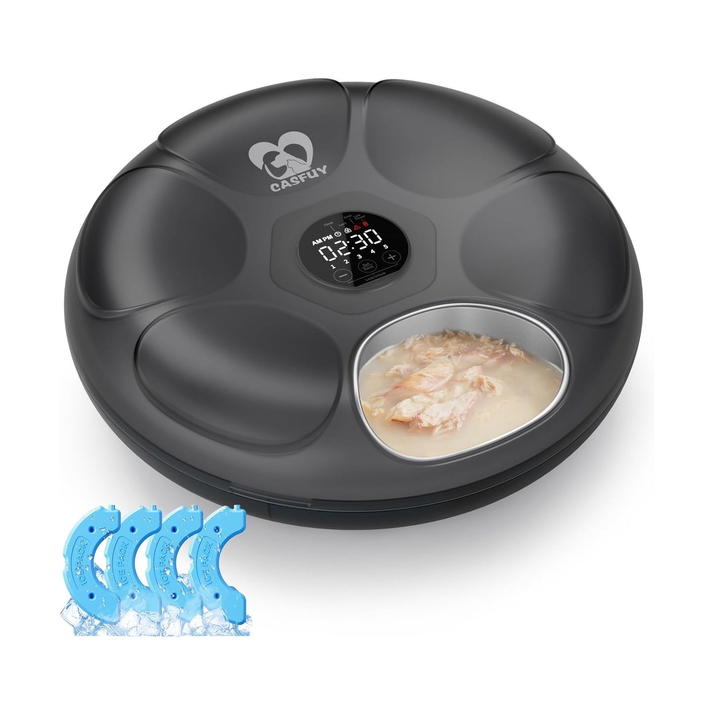Cordless 6-Meal Automatic Pet Feeder with Ice Packs for Wet and Dry Food, Programmable Timer & Low Battery Indicator