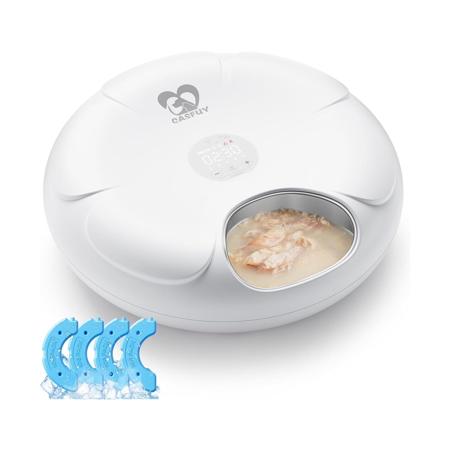 Cordless 6-Meal Automatic Pet Feeder with Ice Packs for Wet and Dry Food, Programmable Timer & Low Battery Indicator