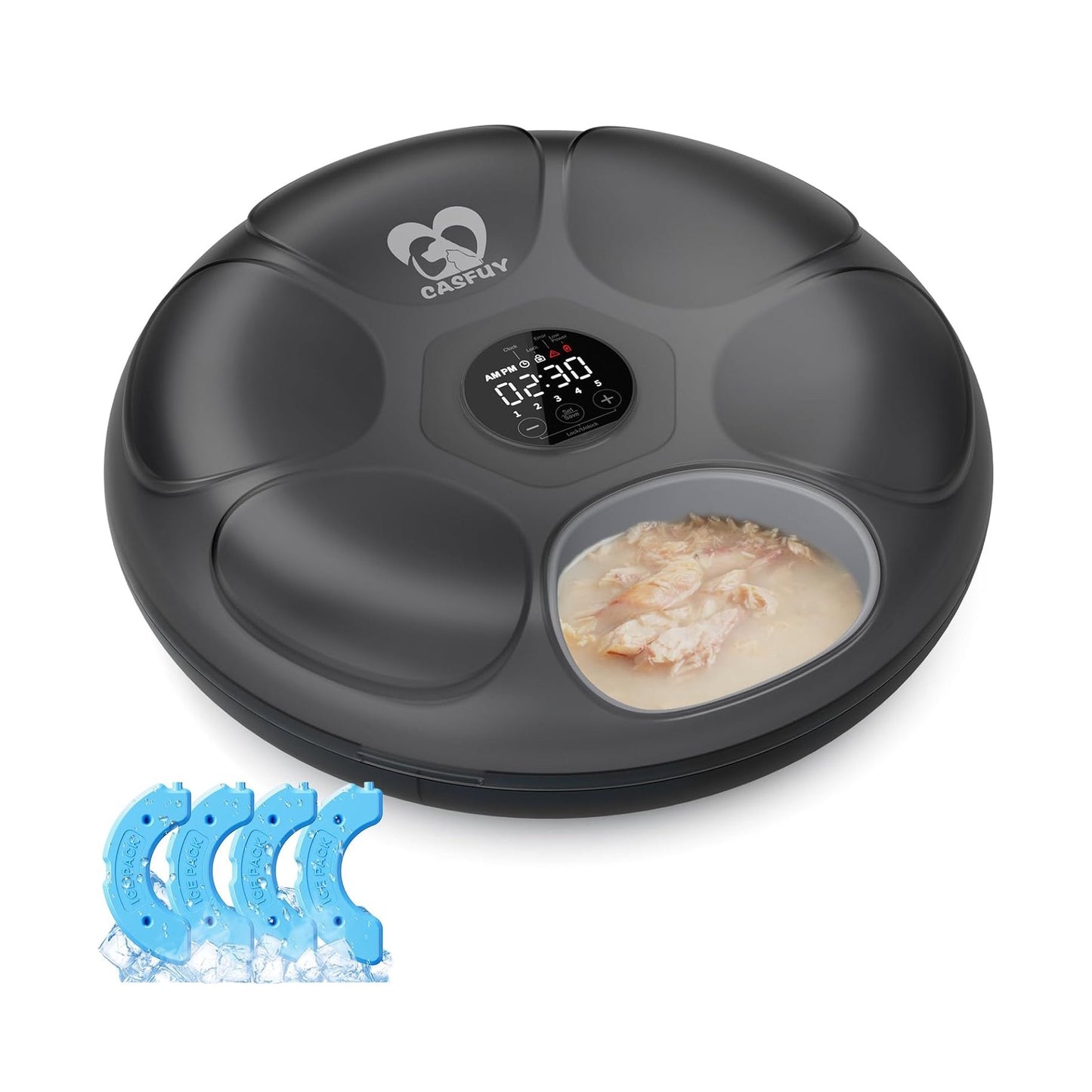 Cordless 6-Meal Automatic Pet Feeder with Ice Packs for Wet and Dry Food, Programmable Timer & Low Battery Indicator