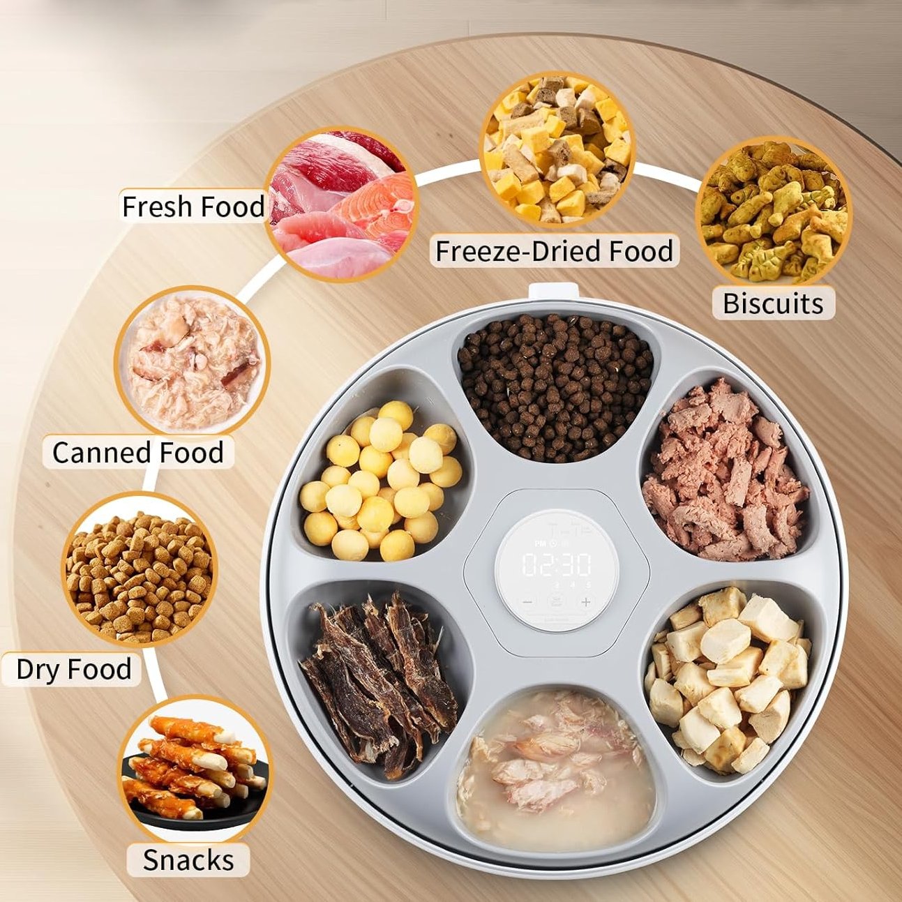 Cordless 6-Meal Automatic Pet Feeder with Ice Packs for Wet and Dry Food, Programmable Timer & Low Battery Indicator