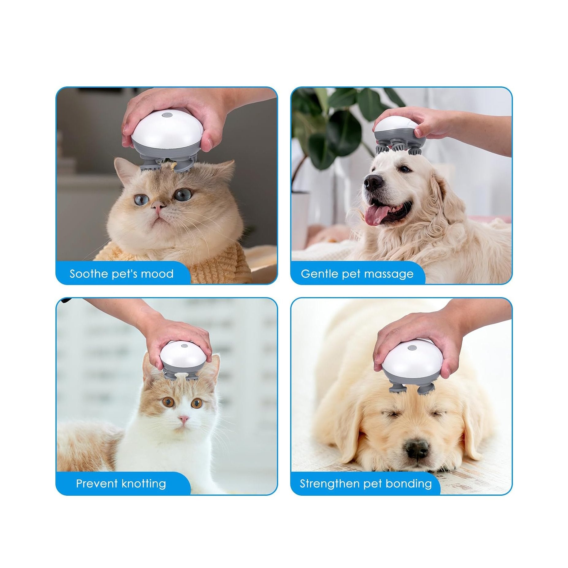 Electric Pet Massager with 4 Massage Heads - Relieves Muscle Stiffness, Promotes Relaxation & Bonding