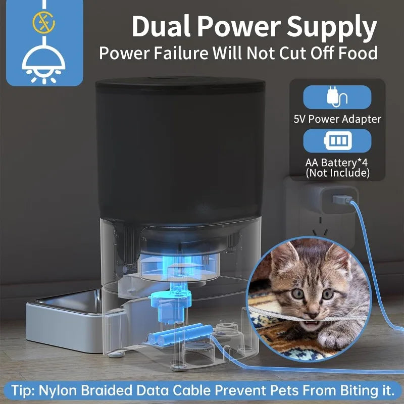 PAPIFEED 6L Smart Automatic Cat Feeder: App-Controlled, Detachable, 30 Meals/Day
