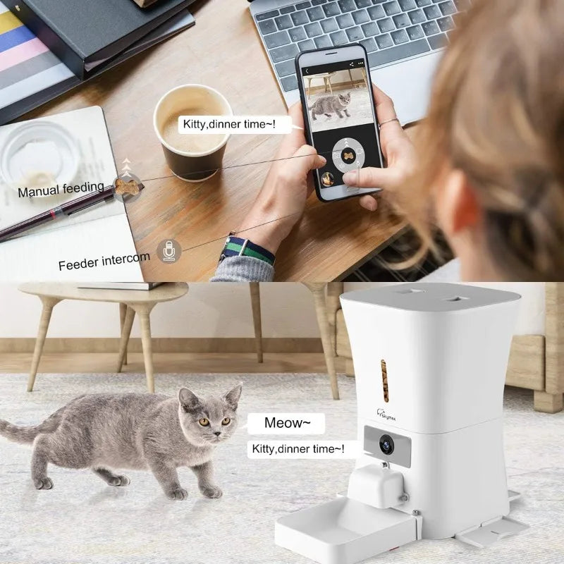 Skymee Smart Pet Feeder with 1080P HD Camera, 8L/12L Food Dispenser, Treat Dispenser, and App Control for Cats & Dogs