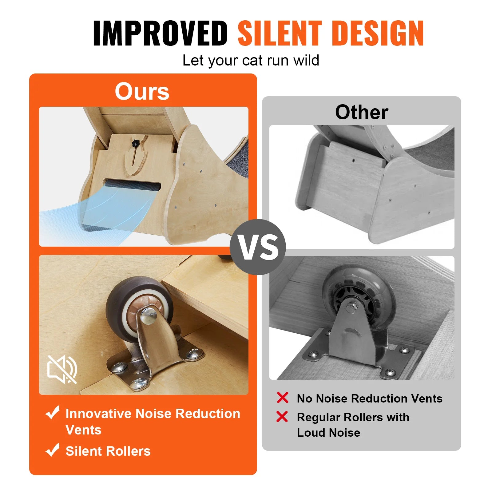 Silent Cat Exercise Wheel & Bed - Natural Solid Wood, All Sizes, Detachable Carpet, Reduces Paw Injuries